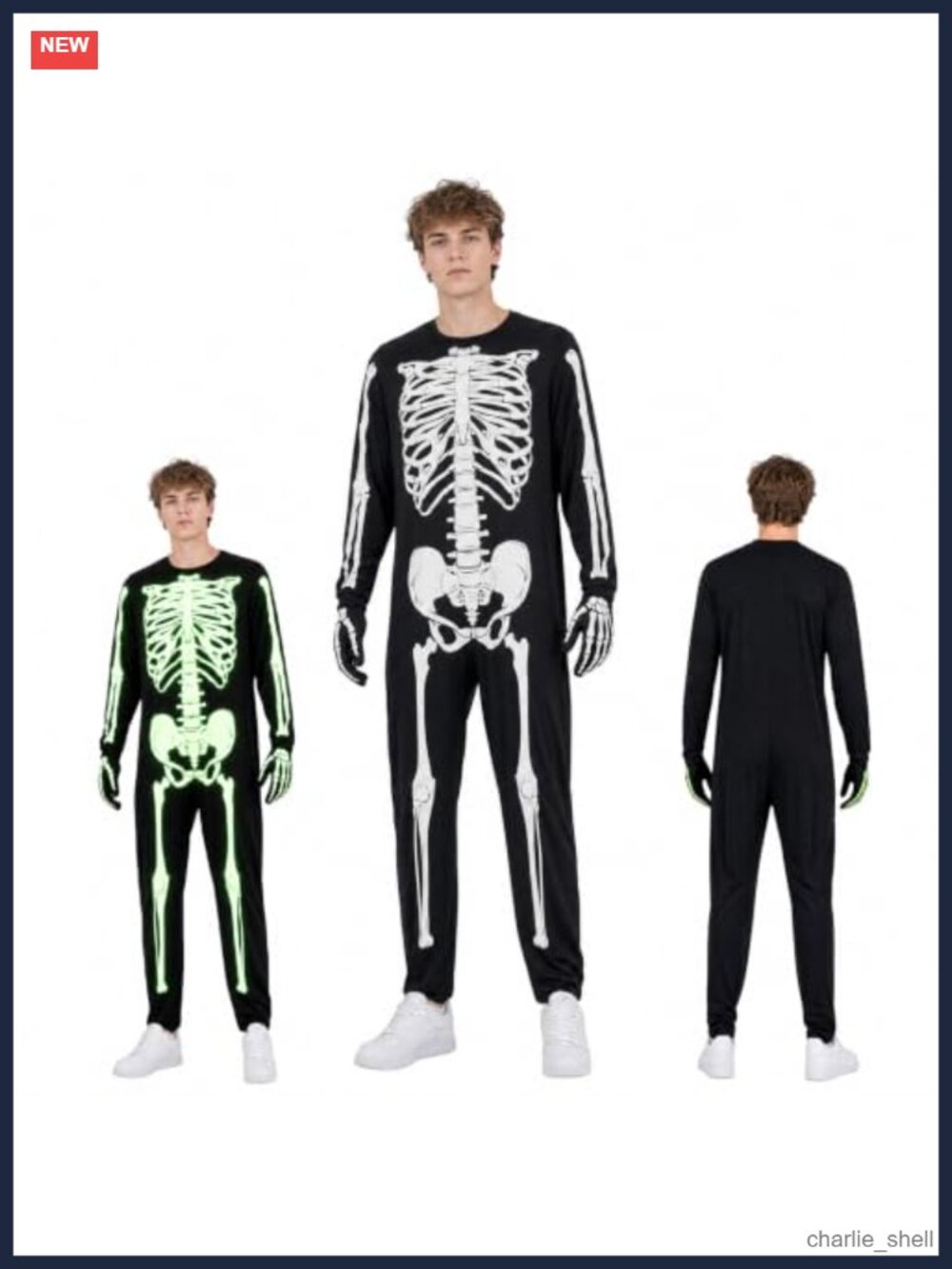 Men's Glow in the Dark 3D Skeleton Costume Jumpsuit with Gloves
